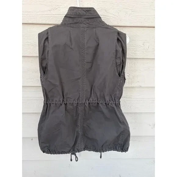 Pleione Utility Cargo Vest Jacket Gray Drawstring Waist Pockets Size S - Picture 7 of 9